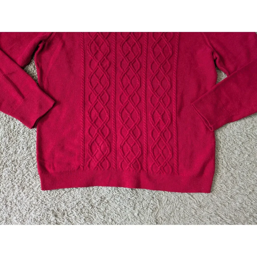 Talbots Cable Knit Sweater XL Red Lambs Wool Blend Old Money Granny Holiday